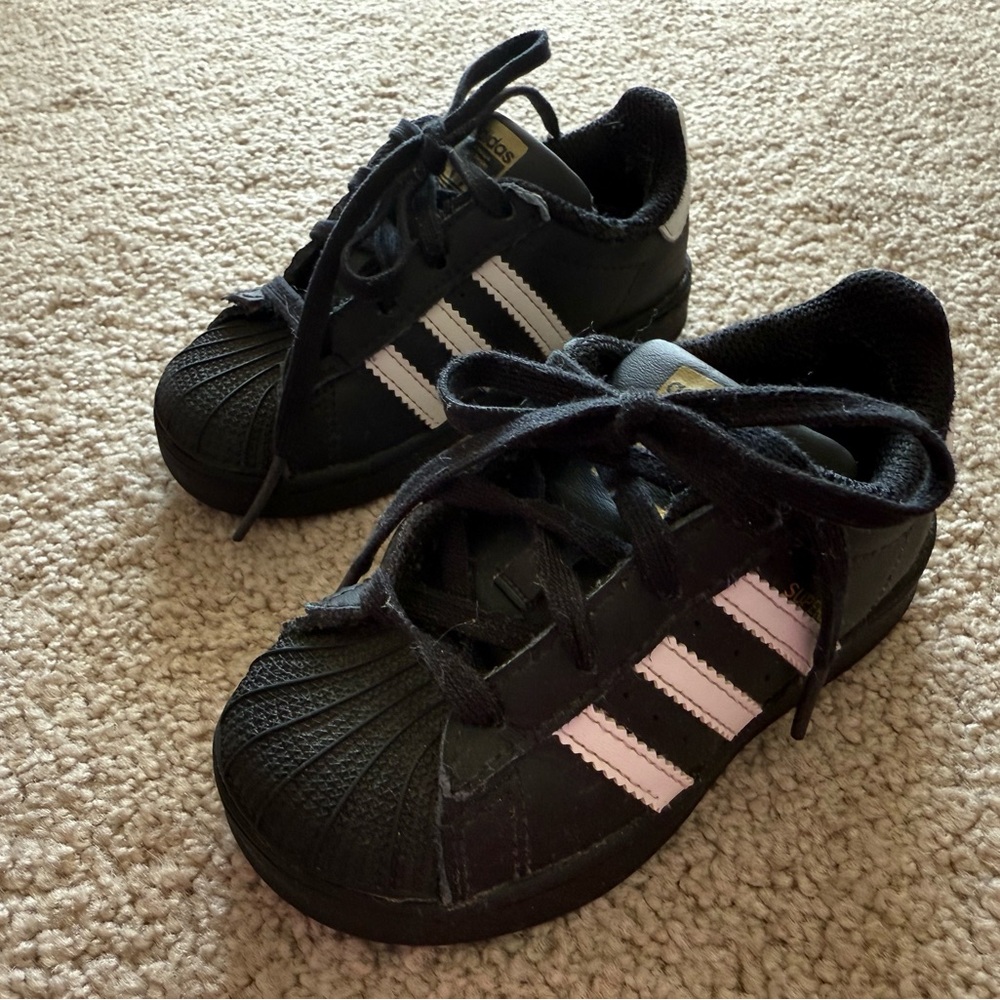 Adidas Black and White Superstar Sneakers with Shell Toe